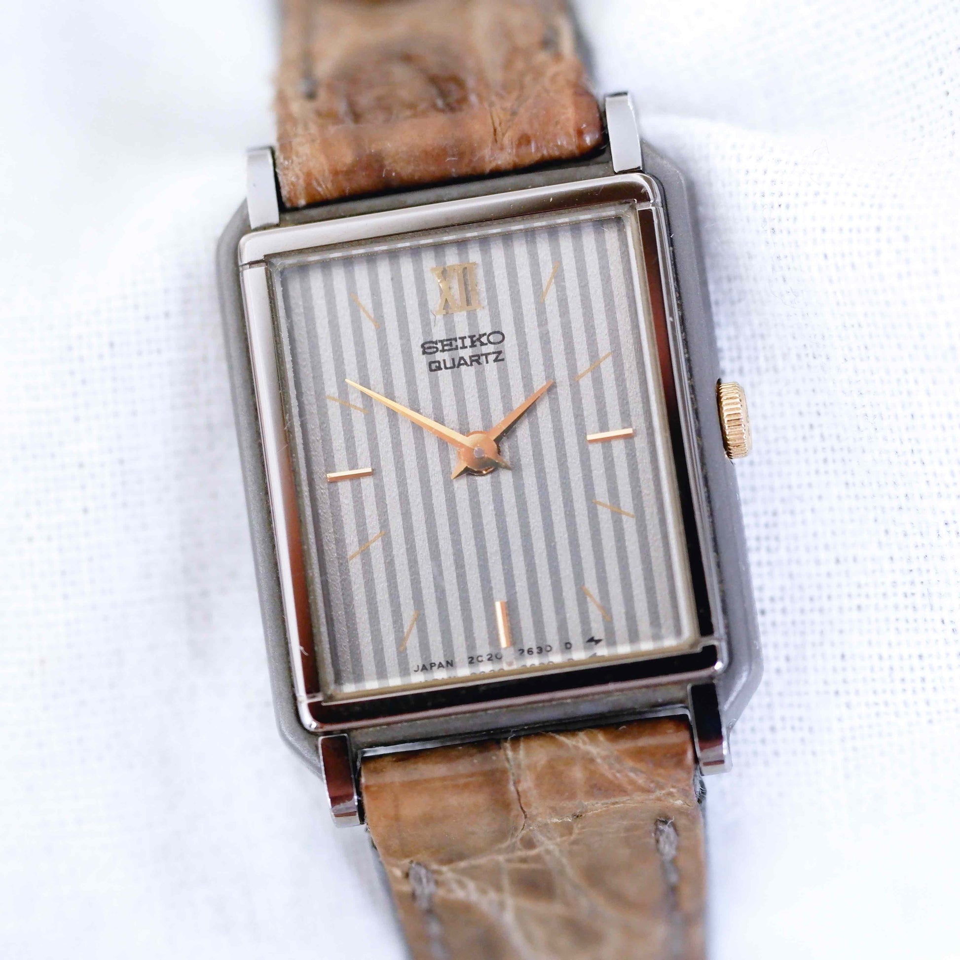 Seiko Vintage Ladies Watch: 80s Gold Two-Tone Elegant Rectangular Style | First Front Side