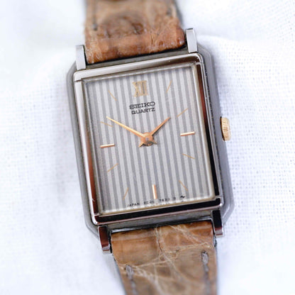Seiko Vintage Ladies Watch: 80s Gold Two-Tone Elegant Rectangular Style | First Front Side