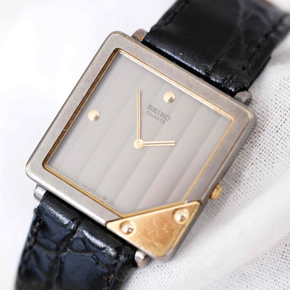 Seiko Vintage Ladies Watch: 90s Gold Two-Tone Elegant Square Style, Second Front Side