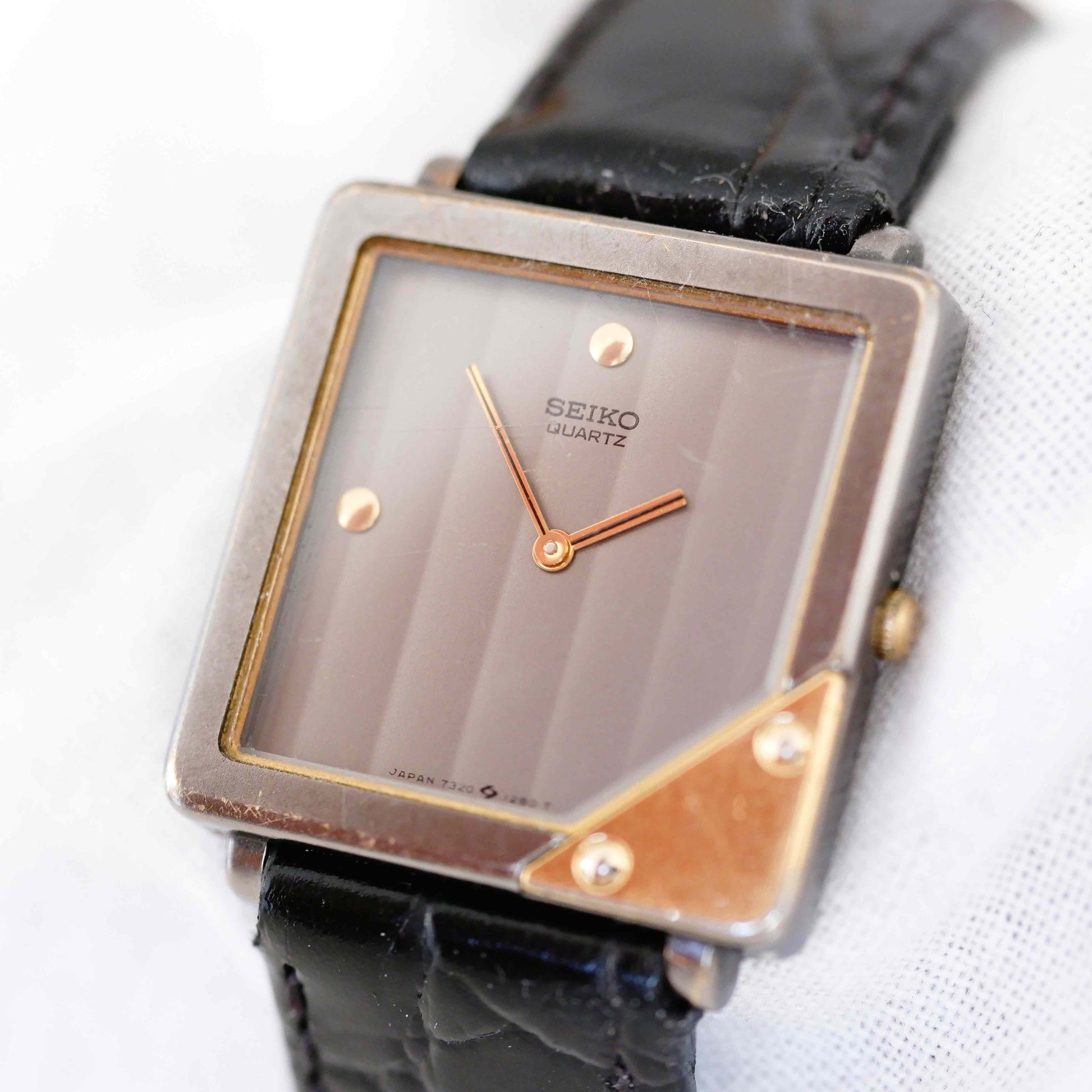 Seiko Vintage Ladies Watch: 90s Gold Two-Tone Elegant Square Style, Slight Right Side