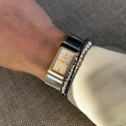 Lorus Vintage Watch: Ladies 90s Golden Two Tone Rectangular Style