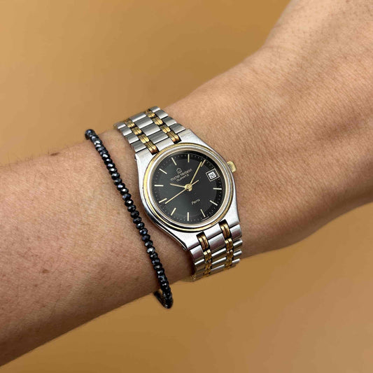 Michel Herbelin Watch: Vintage Ladies 90s Gold Two-Tone Black Dial
