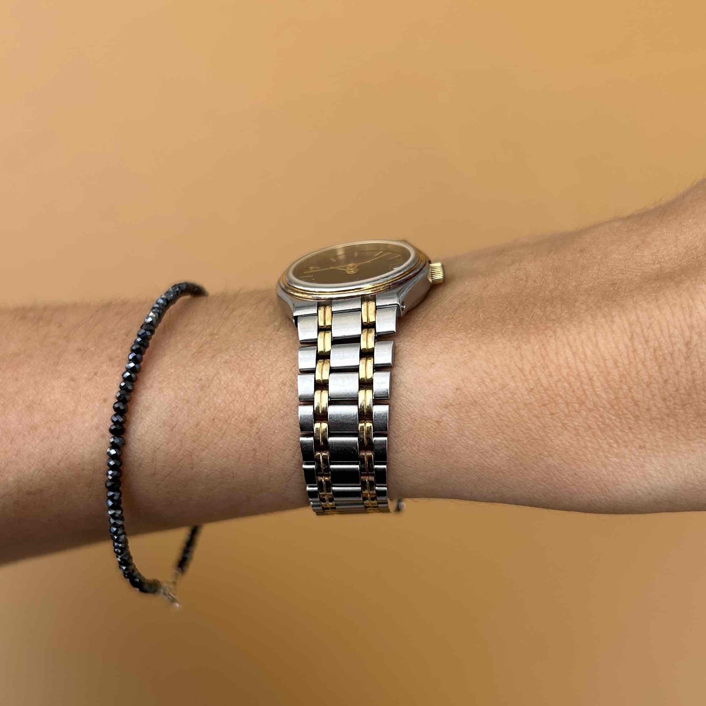 Michel Herbelin Watch: Vintage Ladies 90s Gold Two-Tone Black Dial