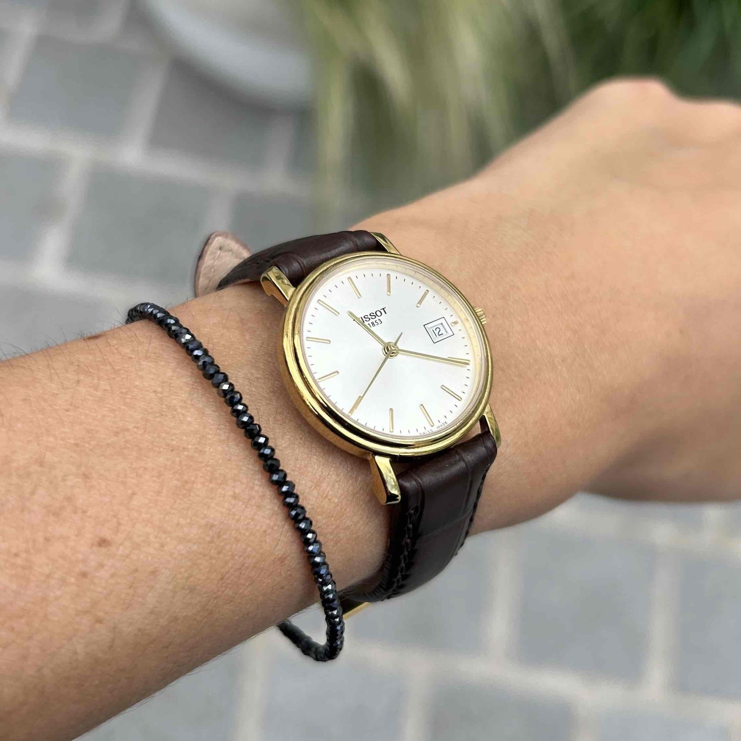 Tissot Vintage Watch: Ladies 90s Golden Iconic Design with White Sunburst Dial