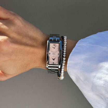 Seiko Dual Time: Vintage Ladies Watch 90s Rose Stripe Dial