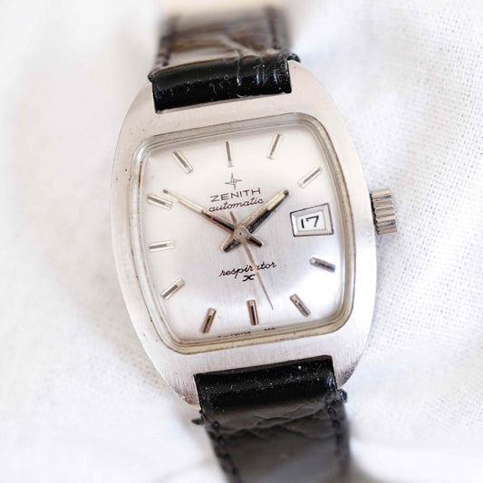 Zenith Respirator Vintage Ladies Watch: 70s Elegant Silver Rectangular Classic Style, First Front Side