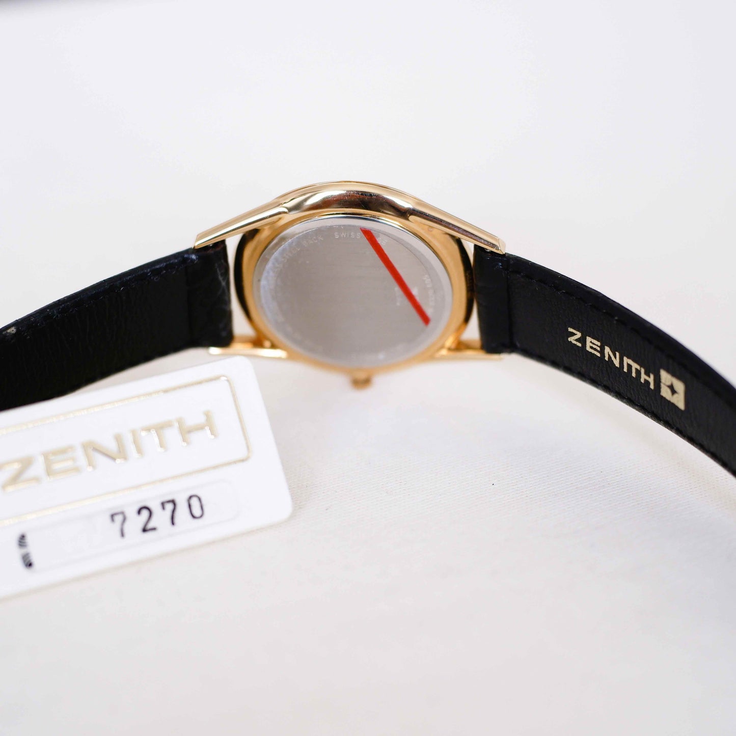Zenith Vintage Watch: Ladies 90s Gold with Blue Guilloche Dial - New Old Stock | Caseback