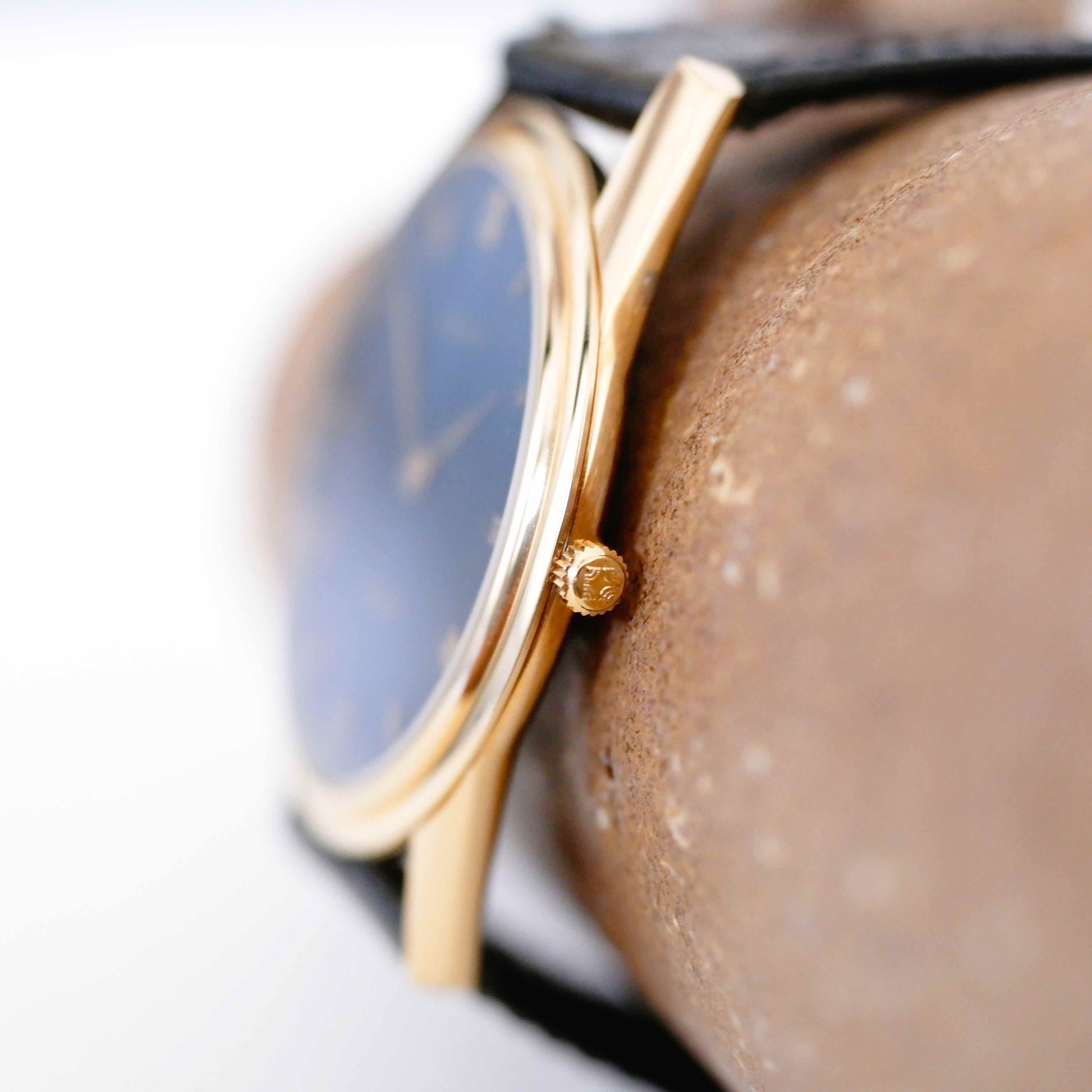 Zenith Vintage Watch: Ladies 90s Gold with Blue Guilloche Dial - New Old Stock | Right Side View