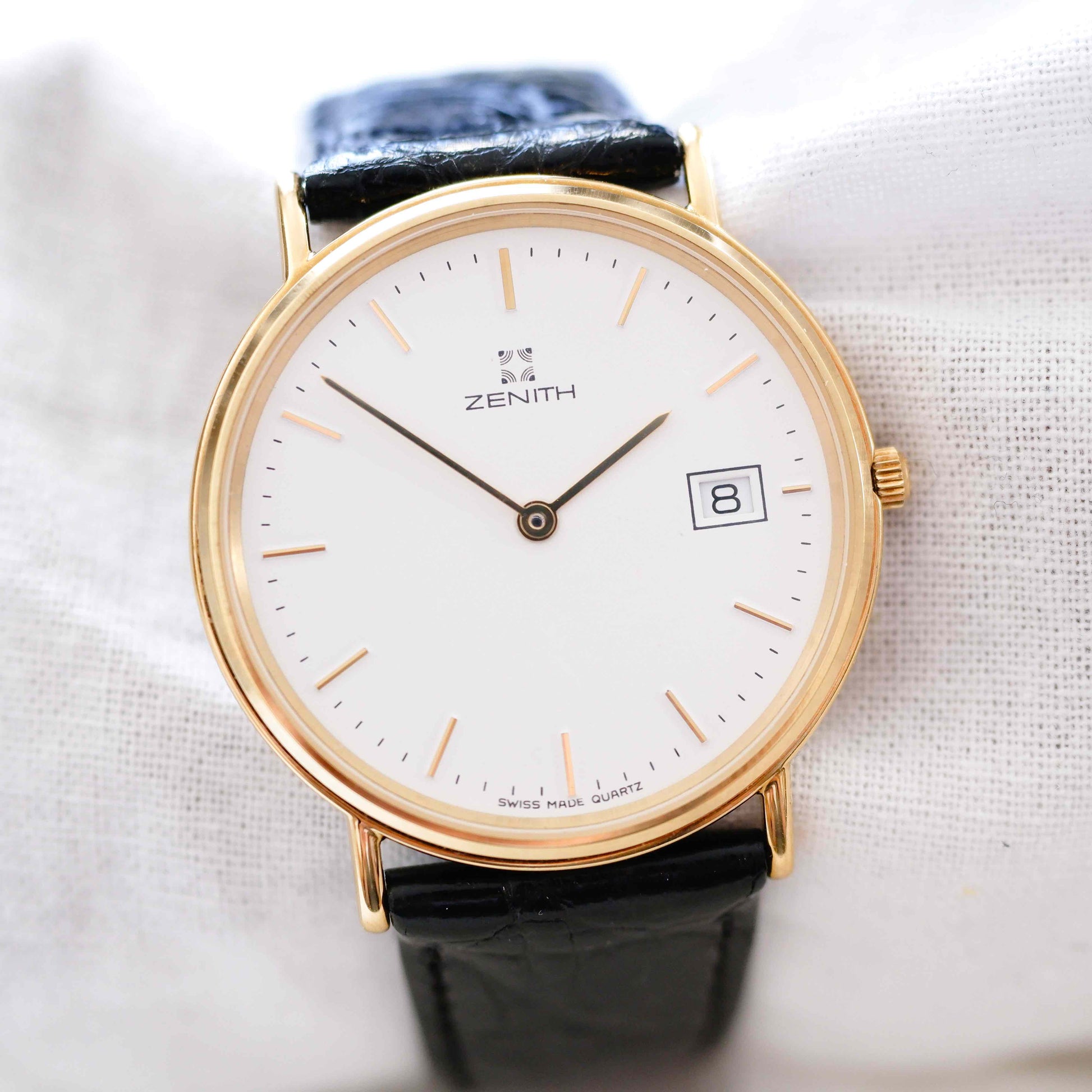 Zenith Vintage Watch: Ladies 90s Gold with White Dial Two Hands - New Old Stock | First Front Side