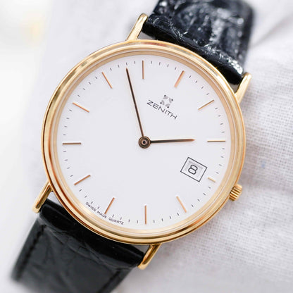 Zenith Vintage Watch: Ladies 90s Gold with White Dial Two Hands - New Old Stock | Second Front Side
