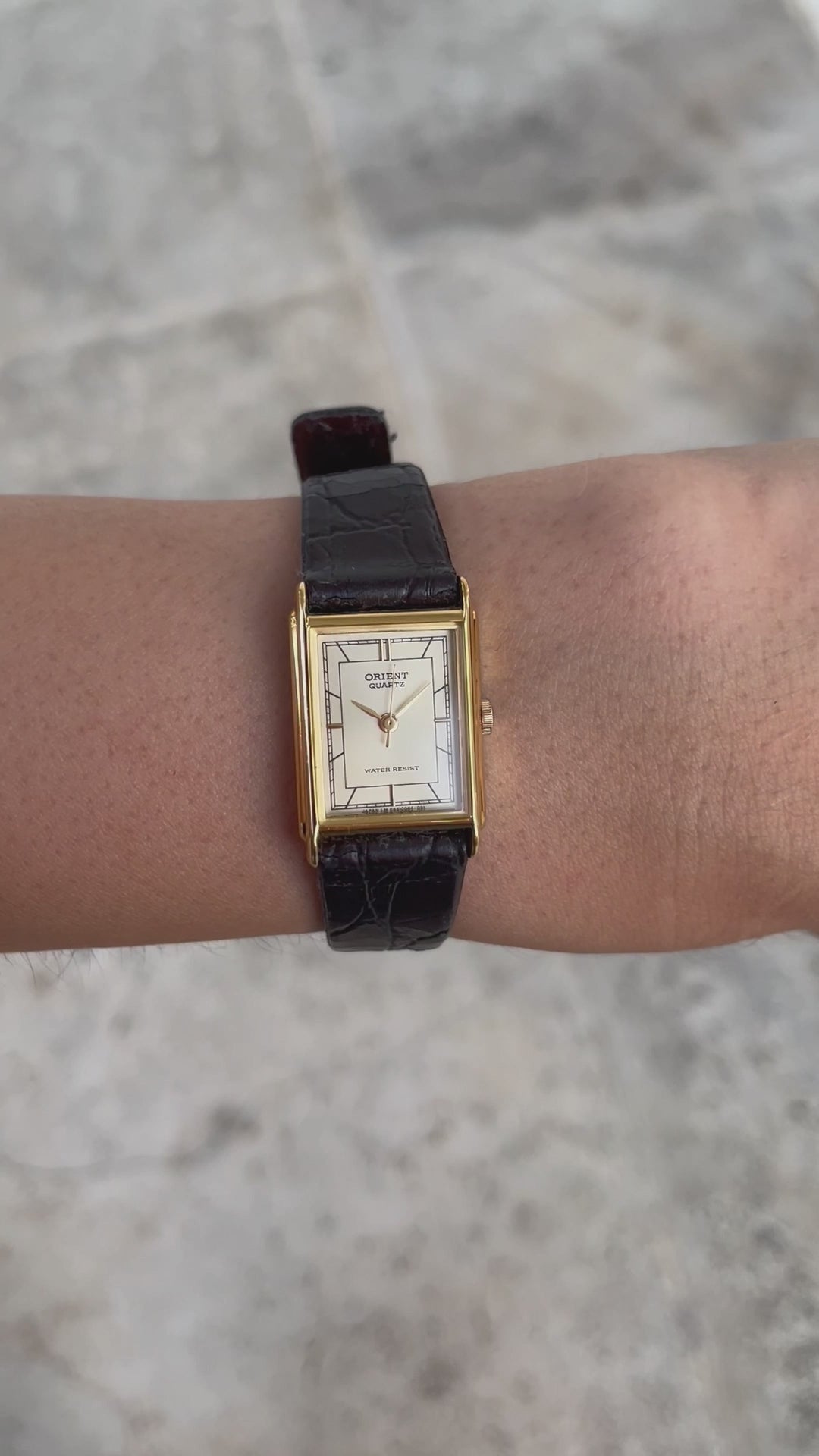 Orient Vintage Ladies Watch: 90s Golden Classic Rectangular Style - New Old Stock (NOS), Wrist Shot Video