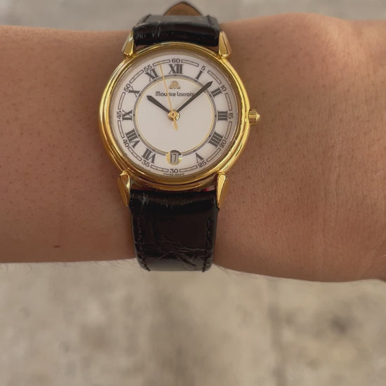 Maurice Lacroix Vintage Ladies Watch: 90s Golden with Classic Roman Numerals | Wrist Shot Video