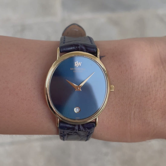 Raymond Weil Vintage Ladies Watch: 90s Golden Oval Style with Blue Sunburst Dial, Wrist Shot Video