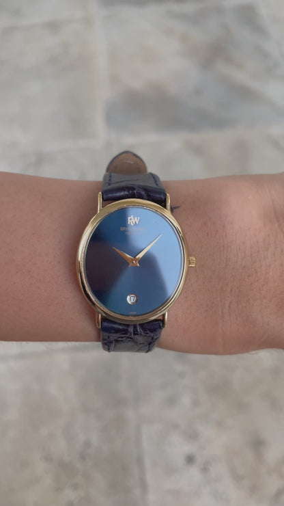 Raymond Weil Vintage Ladies Watch: 90s Golden Oval Style with Blue Sunburst Dial, Wrist Shot Video