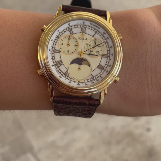 Citizen Noblia Vintage Ladies Watch: 90s Golden Iconic Chronograph Moon Phase | Wrist Shot Video