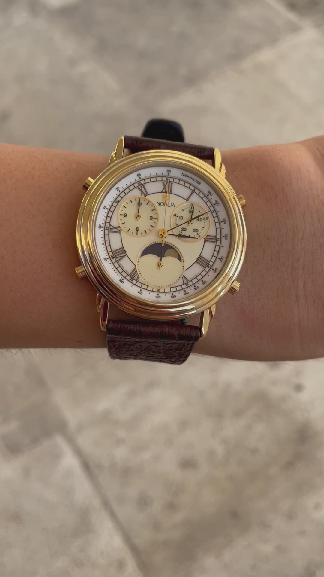 Citizen Noblia Vintage Ladies Watch: 90s Golden Iconic Chronograph Moon Phase | Wrist Shot Video
