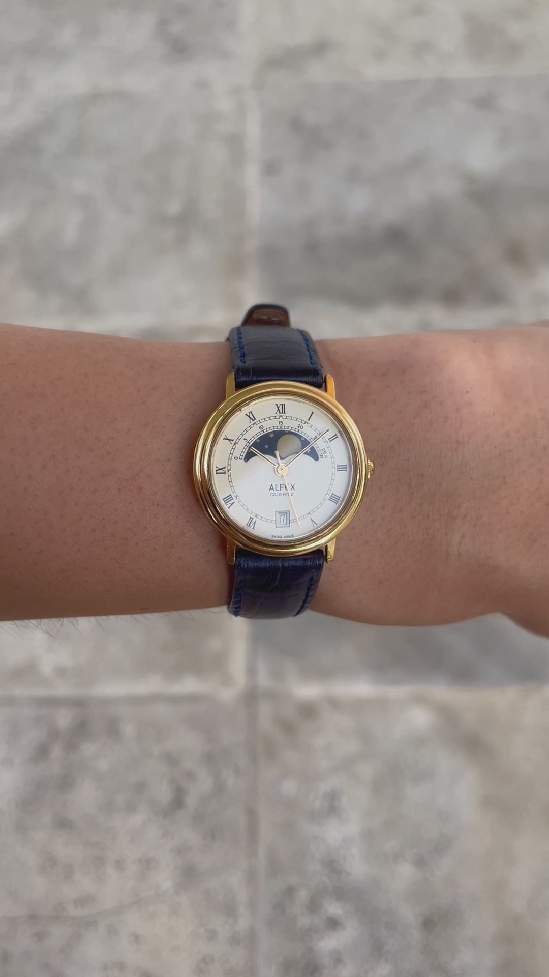 Copy of Alfex Vintage Ladies Watch: 80s Gold, Rectangular Moon Phase Style | Wrist Shot Video