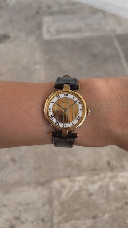 Cartier Vermeil Ronde Trinity Vintage Ladies Watch with Roman Numerals | Wrist Shot Video