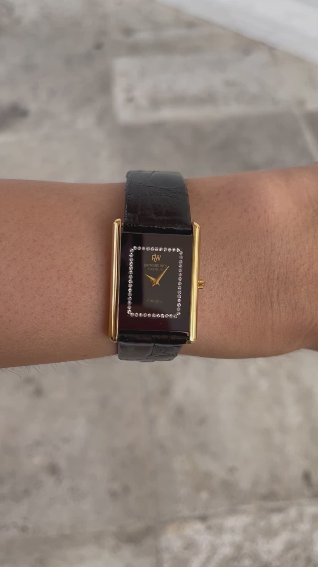 Raymond Weil Vintage Ladies Watch: 90s Gold Elegant Rectangular Style, Wrist Shot Video