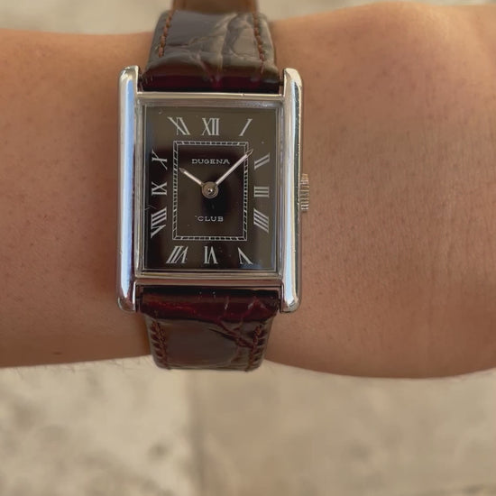 Dugena Vintage Ladies Watch: 90s Elegant Rectangular Style Roman Numerals, Wrist Shot Video
