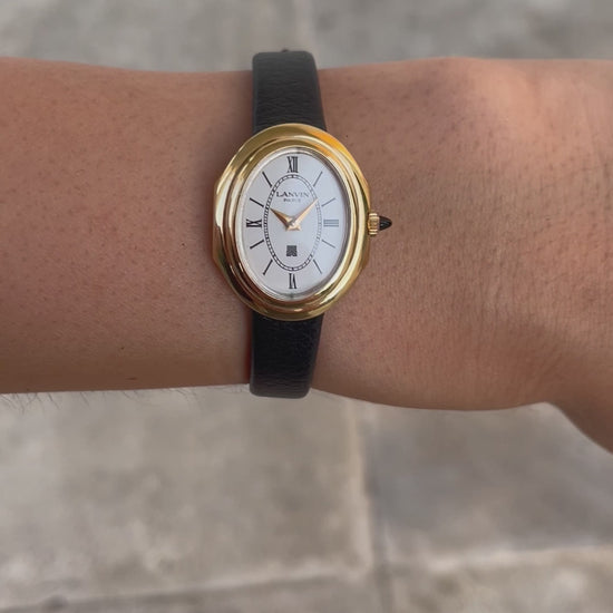 Lanvin Vintage Ladies Watch: 90s Golden, Roman Numerals, White Dial | Wrist Shot Video