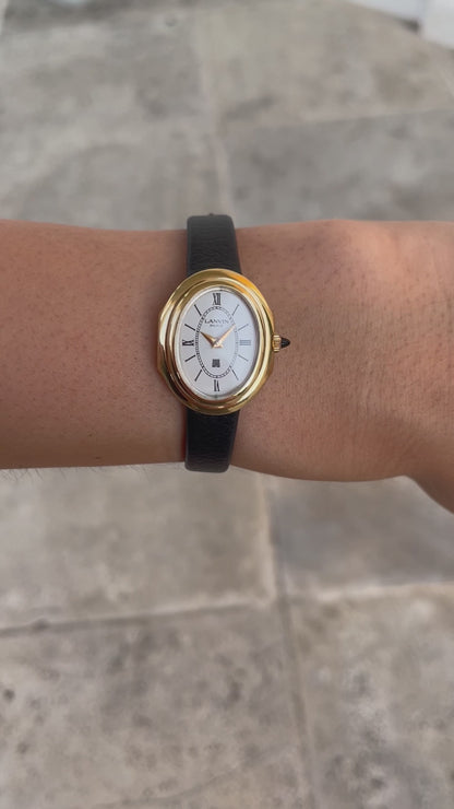 Lanvin Vintage Ladies Watch: 90s Golden, Roman Numerals, White Dial | Wrist Shot Video