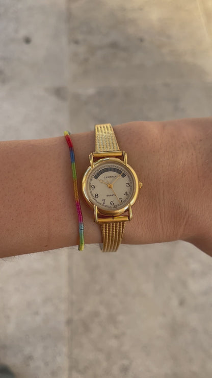 Certina Vintage Ladies Watch: 90s Gold, Blue Date and Classic Numerals, Wrist Shot Video