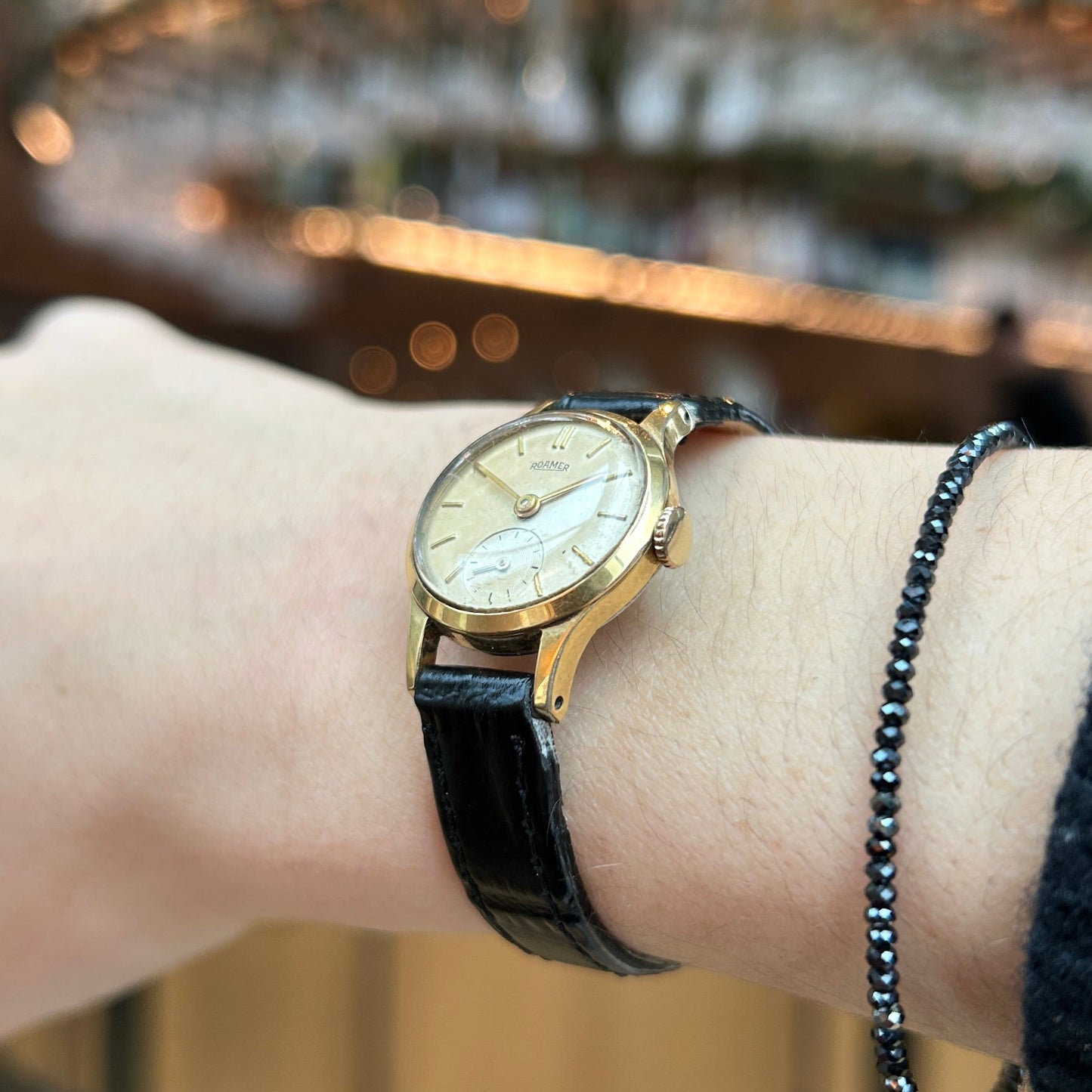 Roamer Cocktail Watch: Vintage Ladies 50s Gold Small Seconds Mechanical